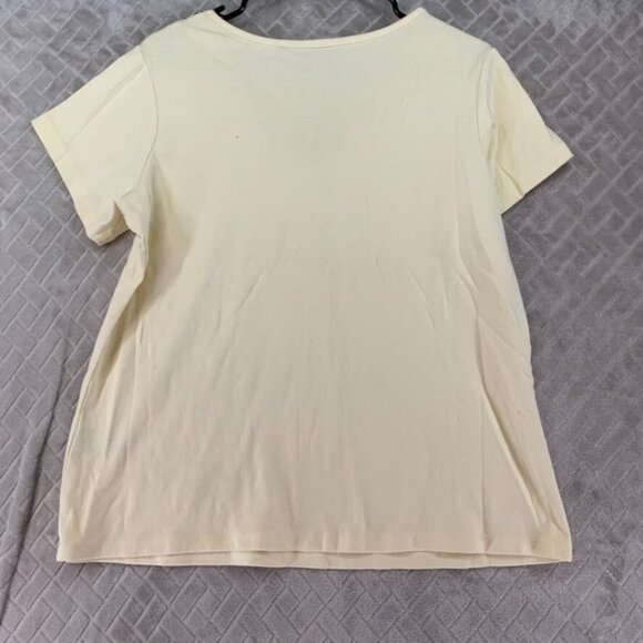 Avenue Womans 14/16 Top T Shirt Light Yellow Beaded Short Sleeve V Neck - Picture 9 of 12